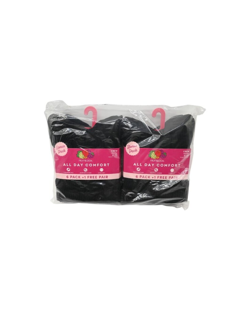 NIP Fruit of the Loom Lot of 2 7-Pack Crew Socks Shoe Sz 4-10 Black Cushioned
